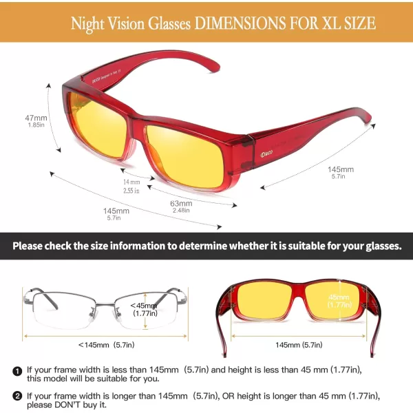 DUCO Fit Over Glasses Unisex Wraparound Polarized Sunglasses for Men Women Anti Glare Wear Over Glasses 8956Wine Red Frame Night Vision Lens
