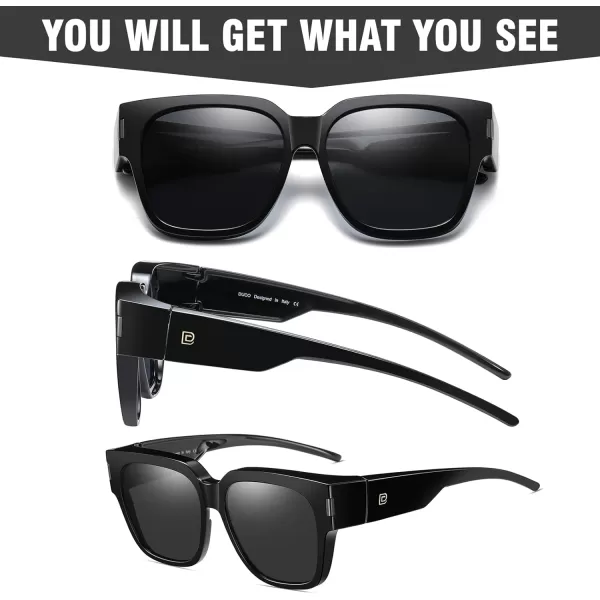 DUCO Fit Over Sunglasses Wraparound Sunglasses Polarized Over Glasses Sunglasses For Men Women UV Protection DC8970Black Frame Grey Lens