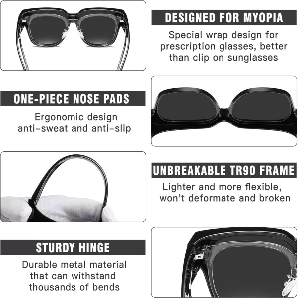 DUCO Fit Over Sunglasses Wraparound Sunglasses Polarized Over Glasses Sunglasses For Men Women UV Protection DC8970Black Frame Grey Lens