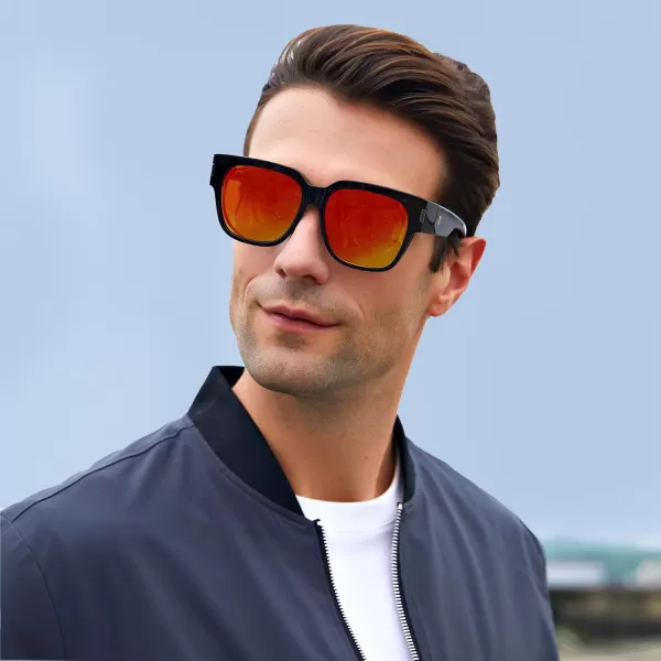 DUCO Fit Over Sunglasses Wraparound Sunglasses Polarized Over Glasses Sunglasses For Men Women UV Protection DC8970Black Frame Red Lens