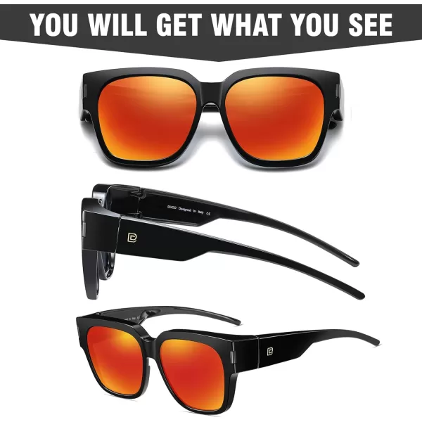 DUCO Fit Over Sunglasses Wraparound Sunglasses Polarized Over Glasses Sunglasses For Men Women UV Protection DC8970Black Frame Red Lens