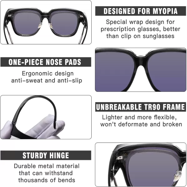 DUCO Fit Over Sunglasses Wraparound Sunglasses Polarized Over Glasses Sunglasses For Men Women UV Protection DC8970Black Frame Revo Green Lens