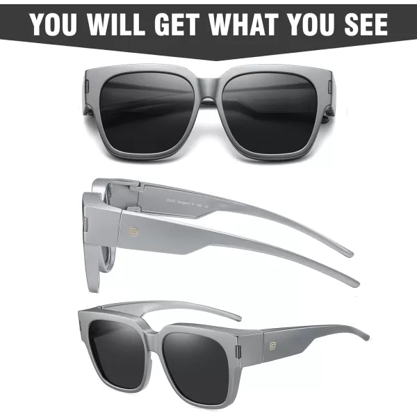DUCO Fit Over Sunglasses Wraparound Sunglasses Polarized Over Glasses Sunglasses For Men Women UV Protection DC8970Gun Grey Frame Grey Lens