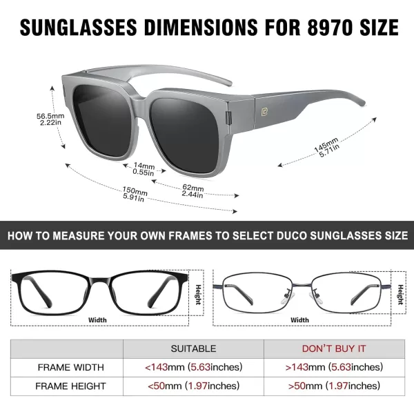 DUCO Fit Over Sunglasses Wraparound Sunglasses Polarized Over Glasses Sunglasses For Men Women UV Protection DC8970Gun Grey Frame Grey Lens