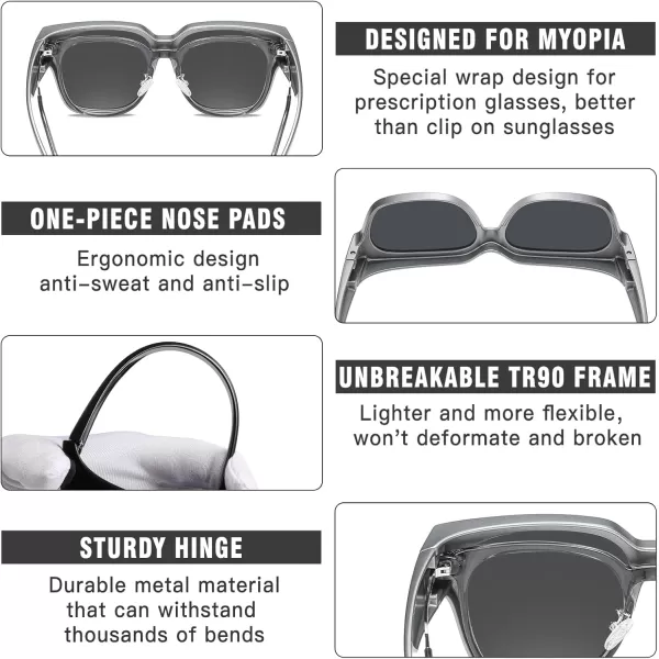 DUCO Fit Over Sunglasses Wraparound Sunglasses Polarized Over Glasses Sunglasses For Men Women UV Protection DC8970Gun Grey Frame Grey Lens