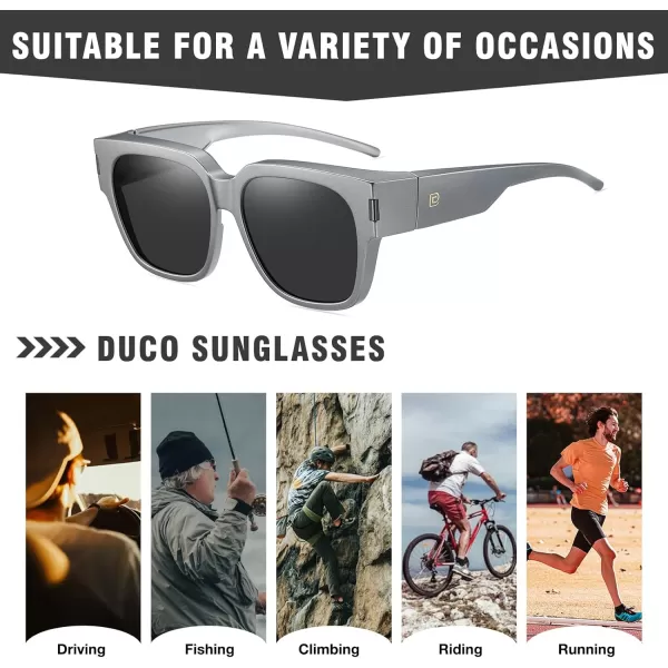 DUCO Fit Over Sunglasses Wraparound Sunglasses Polarized Over Glasses Sunglasses For Men Women UV Protection DC8970Gun Grey Frame Grey Lens
