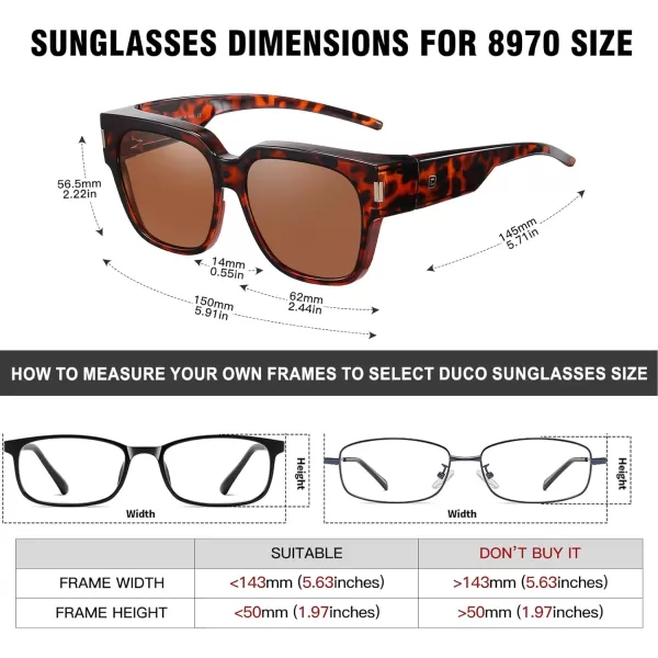 DUCO Fit Over Sunglasses Wraparound Sunglasses Polarized Over Glasses Sunglasses For Men Women UV Protection DC8970Tortoise Frame Brown Lens