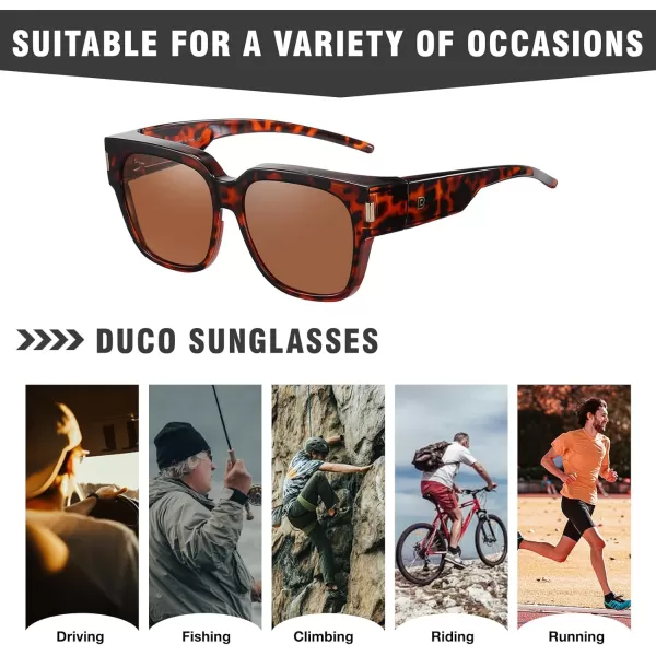 DUCO Fit Over Sunglasses Wraparound Sunglasses Polarized Over Glasses Sunglasses For Men Women UV Protection DC8970Tortoise Frame Brown Lens
