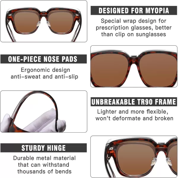 DUCO Fit Over Sunglasses Wraparound Sunglasses Polarized Over Glasses Sunglasses For Men Women UV Protection DC8970Tortoise Frame Brown Lens