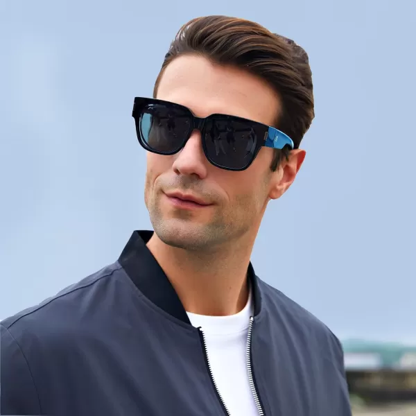 DUCO Fit Over Sunglasses Wraparound Sunglasses Polarized Over Glasses Sunglasses For Men Women UV Protection DC8970Transparent Blue Frame Grey Lens