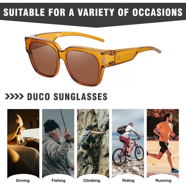 DUCO Fit Over Sunglasses Wraparound Sunglasses Polarized Over Glasses Sunglasses For Men Women UV Protection DC8970Transparent Brown