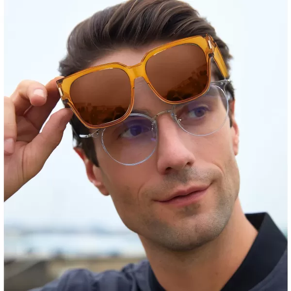 DUCO Fit Over Sunglasses Wraparound Sunglasses Polarized Over Glasses Sunglasses For Men Women UV Protection DC8970Transparent Brown