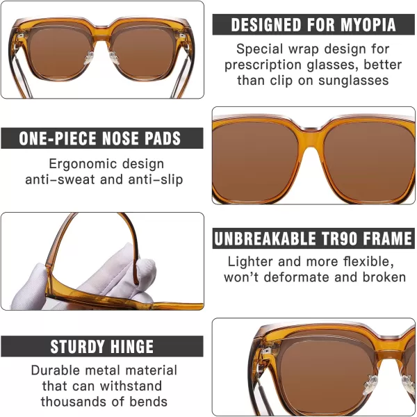 DUCO Fit Over Sunglasses Wraparound Sunglasses Polarized Over Glasses Sunglasses For Men Women UV Protection DC8970Transparent Brown