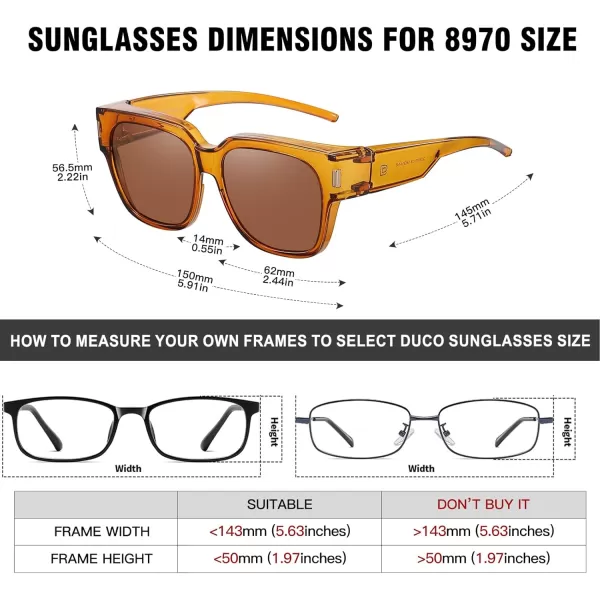 DUCO Fit Over Sunglasses Wraparound Sunglasses Polarized Over Glasses Sunglasses For Men Women UV Protection DC8970Transparent Brown