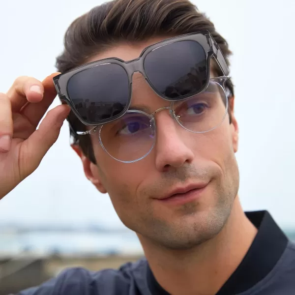DUCO Fit Over Sunglasses Wraparound Sunglasses Polarized Over Glasses Sunglasses For Men Women UV Protection DC8970Transparent Grey