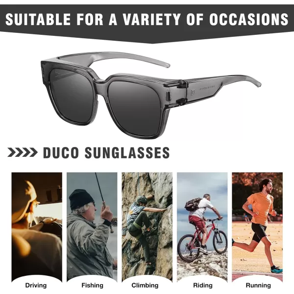 DUCO Fit Over Sunglasses Wraparound Sunglasses Polarized Over Glasses Sunglasses For Men Women UV Protection DC8970Transparent Grey