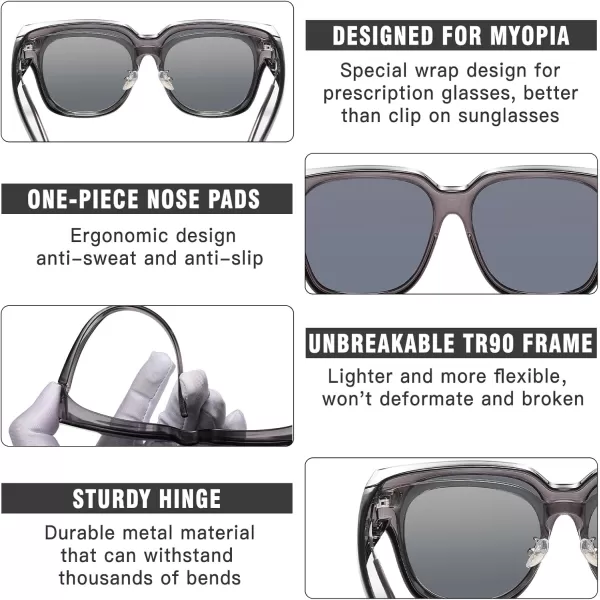 DUCO Fit Over Sunglasses Wraparound Sunglasses Polarized Over Glasses Sunglasses For Men Women UV Protection DC8970Transparent Grey