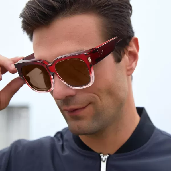 DUCO Fit Over Sunglasses Wraparound Sunglasses Polarized Over Glasses Sunglasses For Men Women UV Protection DC8970Wine Frame Brown Lens