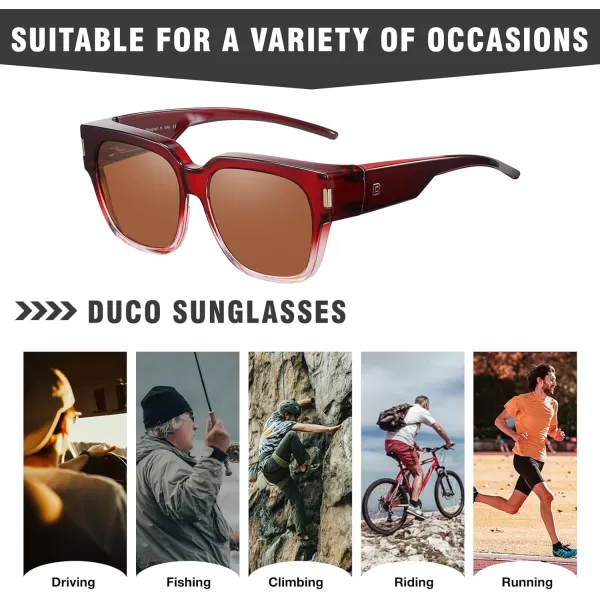 DUCO Fit Over Sunglasses Wraparound Sunglasses Polarized Over Glasses Sunglasses For Men Women UV Protection DC8970Wine Frame Brown Lens