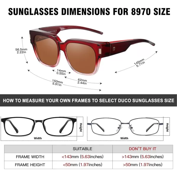 DUCO Fit Over Sunglasses Wraparound Sunglasses Polarized Over Glasses Sunglasses For Men Women UV Protection DC8970Wine Frame Brown Lens