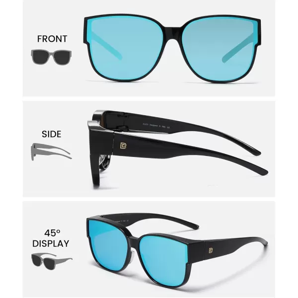 DUCO Fit Over Sunglasses for Men Women Wear Over Glasses Retro Wrap Around Polarized Sun Glasses UV400 ProtectionAblack Frame Revo Blue Lens