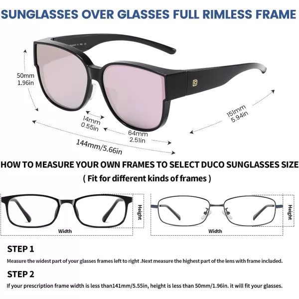 DUCO Fit Over Sunglasses for Men Women Wear Over Glasses Retro Wrap Around Polarized Sun Glasses UV400 ProtectionAblack Frame Revo Pink Lens