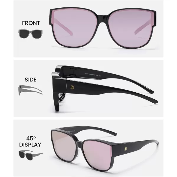 DUCO Fit Over Sunglasses for Men Women Wear Over Glasses Retro Wrap Around Polarized Sun Glasses UV400 ProtectionAblack Frame Revo Pink Lens