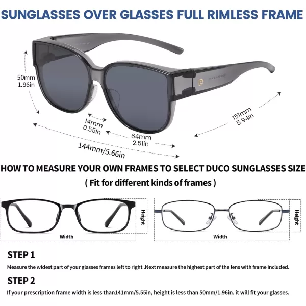 DUCO Fit Over Sunglasses for Men Women Wear Over Glasses Retro Wrap Around Polarized Sun Glasses UV400 ProtectionAtransparent Grey Frame Grey Lens