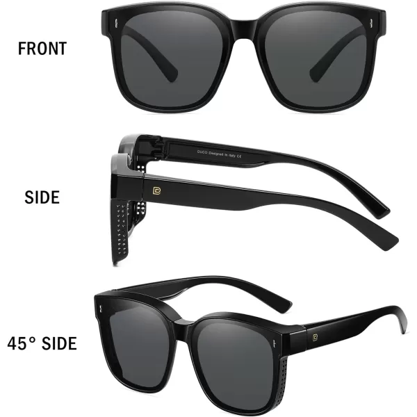 DUCO Fit Over Sunglasses for Men Women Wear Over Glasses Retro Wrap Around Polarized Sun Glasses UV400 ProtectionBblack Frame Grey Lens