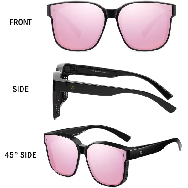 DUCO Fit Over Sunglasses for Men Women Wear Over Glasses Retro Wrap Around Polarized Sun Glasses UV400 ProtectionBblack Frame Revo Pink Lens