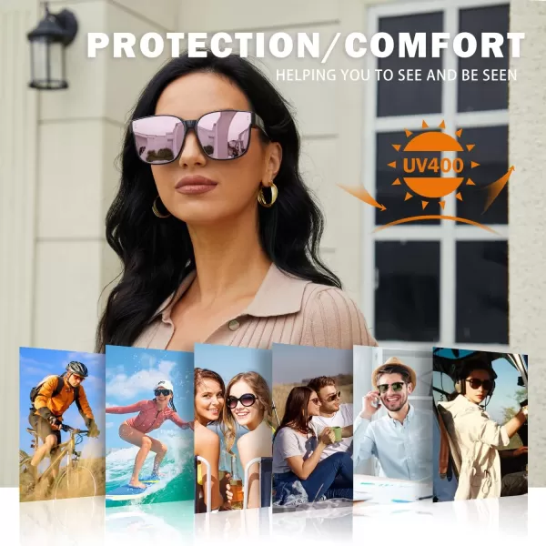 DUCO Fit Over Sunglasses for Men Women Wear Over Glasses Retro Wrap Around Polarized Sun Glasses UV400 ProtectionBblack Frame Revo Pink Lens