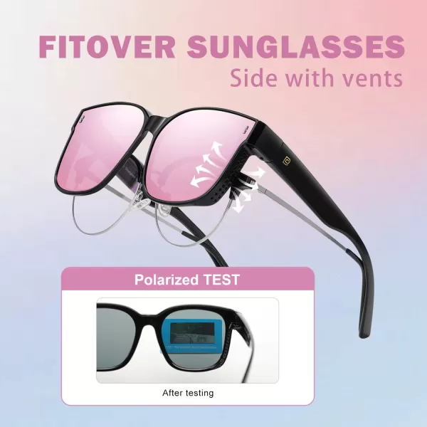 DUCO Fit Over Sunglasses for Men Women Wear Over Glasses Retro Wrap Around Polarized Sun Glasses UV400 ProtectionBblack Frame Revo Pink Lens