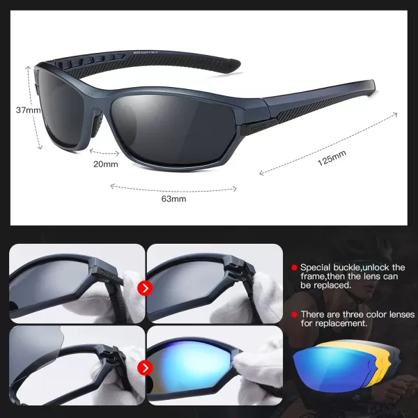 DUCO Polarized Sports Sunglasses with 5 Interchangeable Lenses for Men Women Cycling Running Driving Fishing Glasses