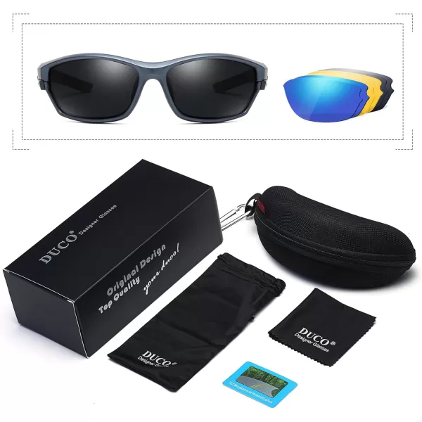DUCO Polarized Sports Sunglasses with 5 Interchangeable Lenses for Men Women Cycling Running Driving Fishing Glasses