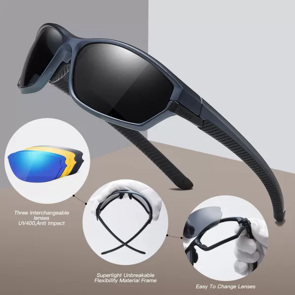 DUCO Polarized Sports Sunglasses with 5 Interchangeable Lenses for Men Women Cycling Running Driving Fishing Glasses