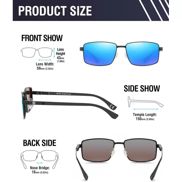 DUCO Retro Rectangular Polarized Sunglasses for Men Trendy Carbon Fiber ShadesBlack Frame Blue Lens