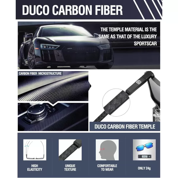 DUCO Retro Rectangular Polarized Sunglasses for Men Trendy Carbon Fiber ShadesBlack Frame Blue Lens