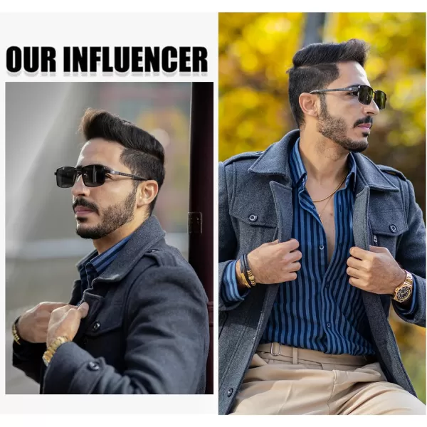 DUCO Retro Rectangular Polarized Sunglasses for Men Trendy Carbon Fiber ShadesBlack Frame Grey Lens