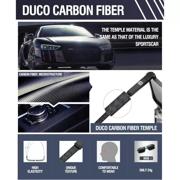 DUCO Retro Rectangular Polarized Sunglasses for Men Trendy Carbon Fiber ShadesBlack Frame Grey Lens