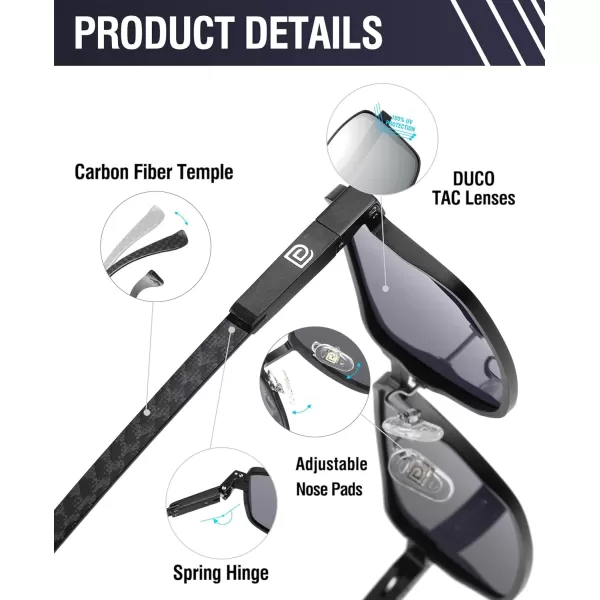 DUCO Retro Rectangular Polarized Sunglasses for Men Trendy Carbon Fiber ShadesBlack Frame Silver Lens