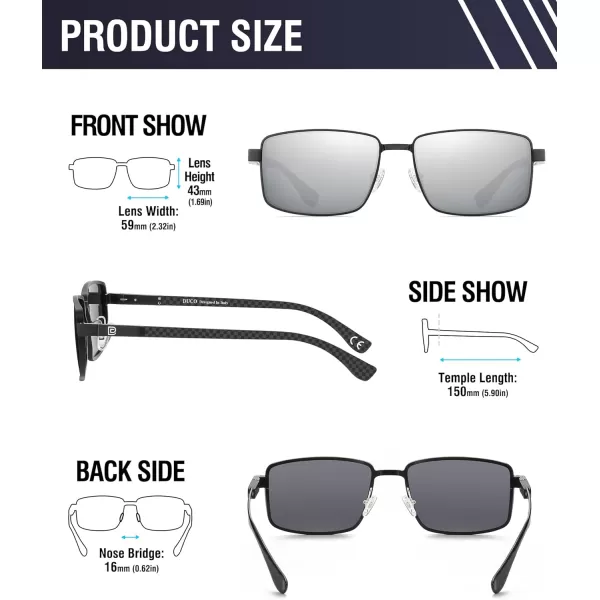 DUCO Retro Rectangular Polarized Sunglasses for Men Trendy Carbon Fiber ShadesBlack Frame Silver Lens