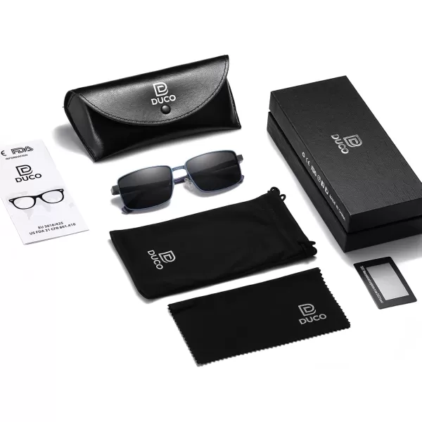 DUCO Retro Rectangular Polarized Sunglasses for Men Trendy Carbon Fiber ShadesBlue Frame Blue Temple Grey Lens