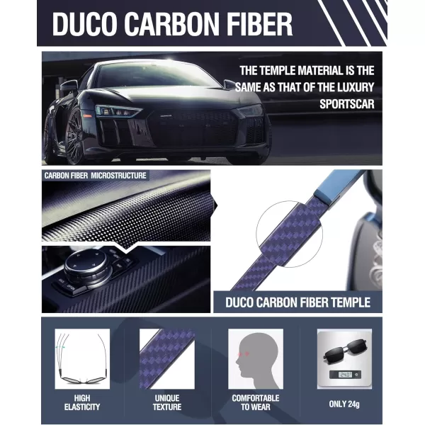 DUCO Retro Rectangular Polarized Sunglasses for Men Trendy Carbon Fiber ShadesBlue Frame Blue Temple Grey Lens