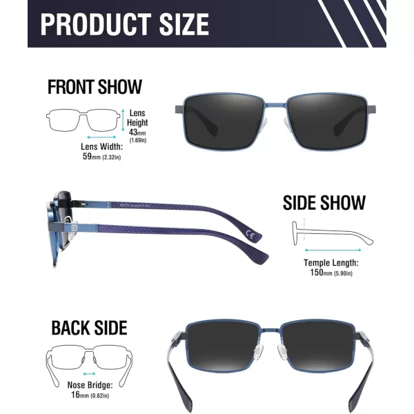 DUCO Retro Rectangular Polarized Sunglasses for Men Trendy Carbon Fiber ShadesBlue Frame Blue Temple Grey Lens