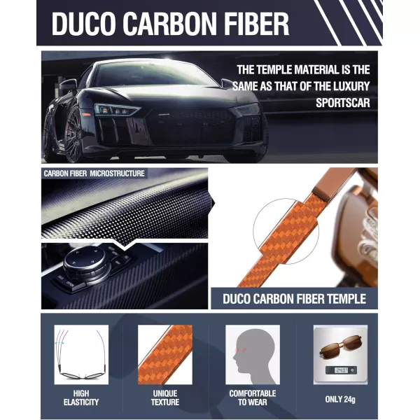 DUCO Retro Rectangular Polarized Sunglasses for Men Trendy Carbon Fiber ShadesBrown Frame Brown Temple Brown Lens