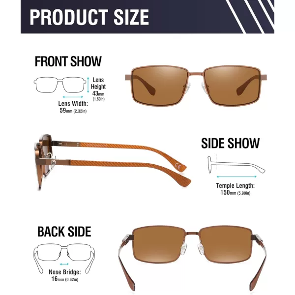 DUCO Retro Rectangular Polarized Sunglasses for Men Trendy Carbon Fiber ShadesBrown Frame Brown Temple Brown Lens