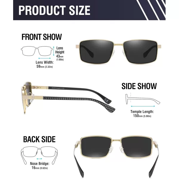 DUCO Retro Rectangular Polarized Sunglasses for Men Trendy Carbon Fiber ShadesGold Frame Black Temple Grey Lens