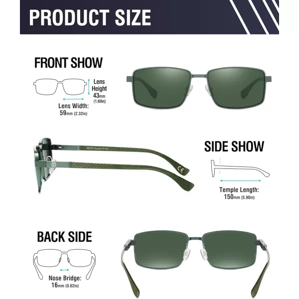 DUCO Retro Rectangular Polarized Sunglasses for Men Trendy Carbon Fiber ShadesGreen Frame Green Temple G15 Lens