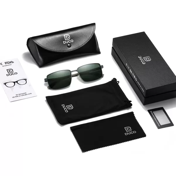 DUCO Retro Rectangular Polarized Sunglasses for Men Trendy Carbon Fiber ShadesGreen Frame Green Temple G15 Lens