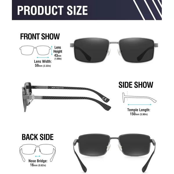 DUCO Retro Rectangular Polarized Sunglasses for Men Trendy Carbon Fiber ShadesGunmetal Frame Grey Lens